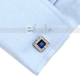 New Classic Men`s Elegant Blue Square Crystal Wedding Cufflinks Cuff 