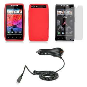  Red Silicone Soft Skin Case Cover + ATOM LED Keychain Light + Screen