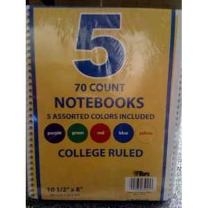  5 Pack 70 Count 10 1/2 by 8 College Ruled 1 Subject 