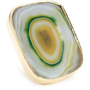  Zariin The Showstopper Green Agate Gold Adjustable Ring 