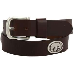   Hawkeyes Brown Leather Brushed Metal Concho Belt: Sports & Outdoors