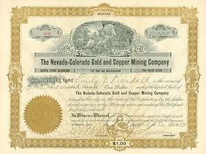 The Nevada Colorado Gold and Copper Mining Co Stock Certificate  