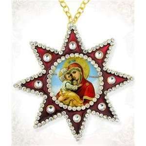    Russian Icon Frame Pendant Madonna Child Star Gift Jewelry