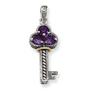    Sterling Silver W/14k .29amethyst Key Charm Shey Coutoure Jewelry