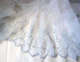 53 pale blue sequin & beads embroidered organza fabric  BTY  