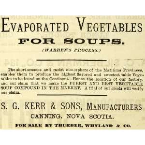  1889 Ad Kerr Sons Evaporated Vegetable Soup Food Dinner 