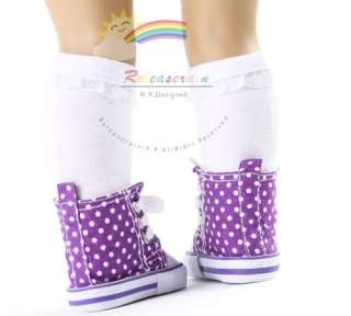 Cons Canvas Sneakers Shoes Purple Polka Dots for 18 American Girl 