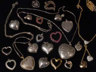 Lot of 20 VNTG/CONTEMP Sterling Silver Heart PENDANTS *PUFFY *CHAINS 