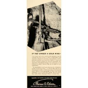 1937 Ad Edison Steel Alkaline Batteries Gold Mine   Original Print Ad 