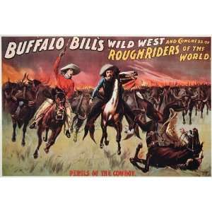  1976 Print Buffalo Bill Wild West Prairie Fire Cowboys 