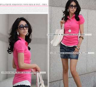 New Ladies 3 colors Slim Lapel Collar Women T Shirt 038  