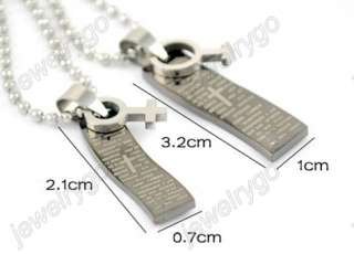 1pair Bible cross Steel Couple pendant chain Necklace  