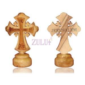  Hand Carved Jerusalem Cross On Stand 