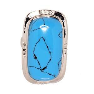  Large Simulated Turquoise Silvertone Statement Ring Size 7 