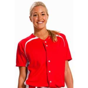   Womens Full Button Power Mesh Softball Jerseys SCARLET/WHITE (SCW) WM