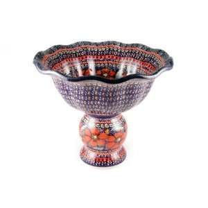    Polish Pottery Jungle Flower Pedestal Fruit Bowl