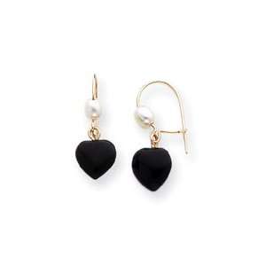  Sardelli   14k Gold Onyx Heart with Cultured Pearl Drop 