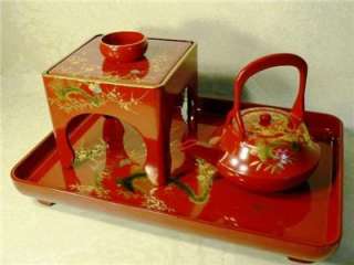 Very Fine Japanese Lacquer TEA set or Sake Set Mother of Pearl Inlay