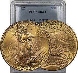 1927 $20 SAINT GAUDEN DOUBLE EAGLE GEM BU PCGS MS 64 GOLD COIN  