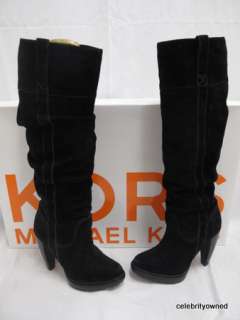 Michael Kors Black Suede Daria Wood Heels Boots 6 M  