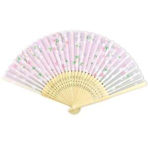   Fabric   Perforated Light Wood Hand Held Folding Fan