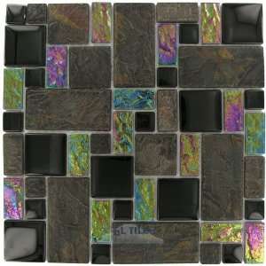 com Elite slate   glass & stone   12x12 glass mosaic in onyx slate 