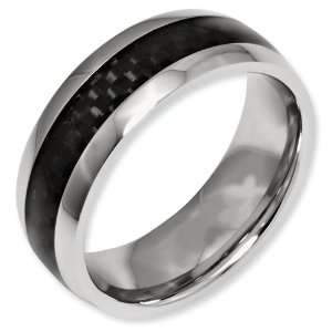   Stainless Steel and Black Carbon Fiber 8mm Polished Band ring Jewelry