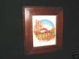 BEAUTIFUL completed NEEDLEPOINT FARM HOUSE PICTURE ~ WOOD FRAME