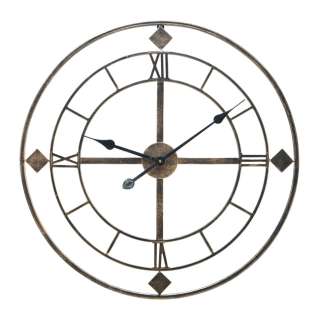 25 Inch Round Metal Wall Hanging Skeleton Clock   Aged Grey   MSRP $ 
