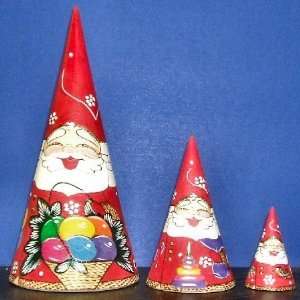    3 piece Santa Cone Russian Wood Nesting Doll 