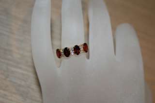 Oval Cut Natural Garnet & Diamond Victorian Style Ring In Solid 14K 