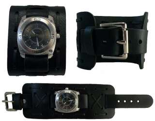 NEMESIS DLX BLACK WIDE BAND MENS LEATHER CUFF WATCH NEW  
