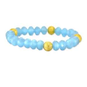 Sky Blue And Golden Bead Stretch Bracelet: CleverSilver 
