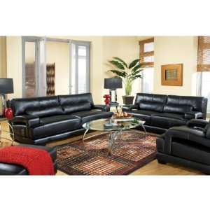  Cindy Crawford Home Bellamy Black Leather 3 Pc Livingroom 