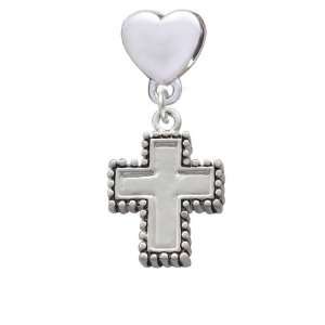   Cross with Beaded Border European Heart Charm Dangle Bead [Jewelry