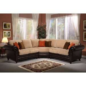 Sectional Sofa with Nail Headed Accent and Champagne Cushion Seat and 