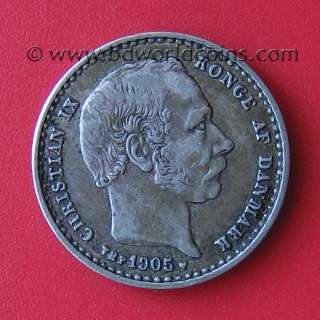 DENMARK 1905 VBP 25 ORE SILVER 17mm coin / Christian IX  