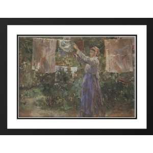 Morisot, Berthe 24x19 Framed and Double Matted Peasant Hanging out the 