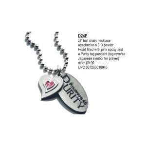   Necklace Pink Pewter Heart Purity Tag 24 Ball Chain 