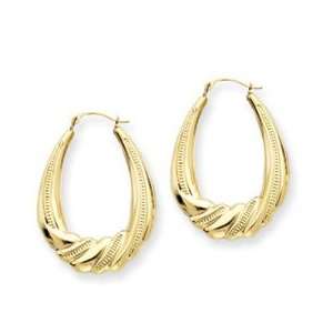  14k Yellow Gold Scalloped Shrimp Hoop Earrings Jewelry