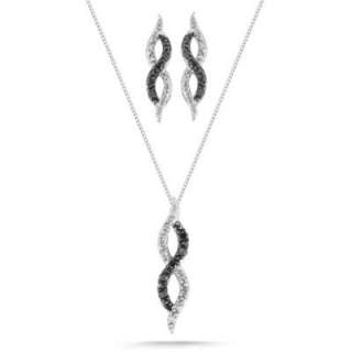 NEW 10k Gold Black/White Diamonds Twist Pendant Earrings Ring Necklace 