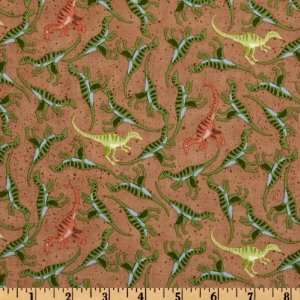  44 Wide Dinosauria Mini Dinos Brown Fabric By The Yard 