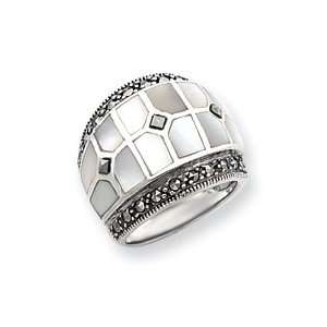   Marcasite and Mother of Pearl Ring   Size 8   JewelryWeb Jewelry