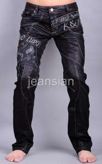 3mu Mens Designer Jeans Pants Denim Stylish Band Black W30 31 32 33 34 