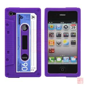 Purple Cassette Tape Soft Silicone Case Skin Cover for Apple iPhone 4S 