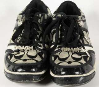 Coach Oriana Black Patent Leather And Canvas Rhinestone Lace Up 