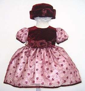   Girl & Toddler Easter Formal Velvet Party Dress Burgundy 12M,18M 2T 3T
