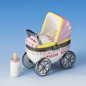 Mazel Tov Baby Girl Hinged Box Carriage with Baby Bottle Treasure