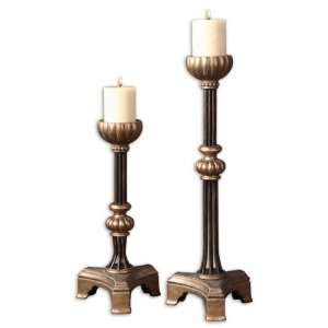  Set of 2 Visconti Antique Gold Candle Holders