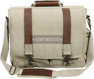 Khaki Leather & Canvas Pathfinder Military Laptop Bag (Item 